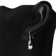 Cat Silver Earrings w Drop Shaped Mother of Pearl, e318